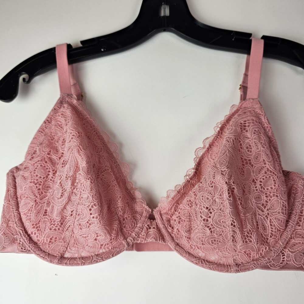 Soma Unlined Plunge Bra 36DD Underwire Blush Pink Romantic